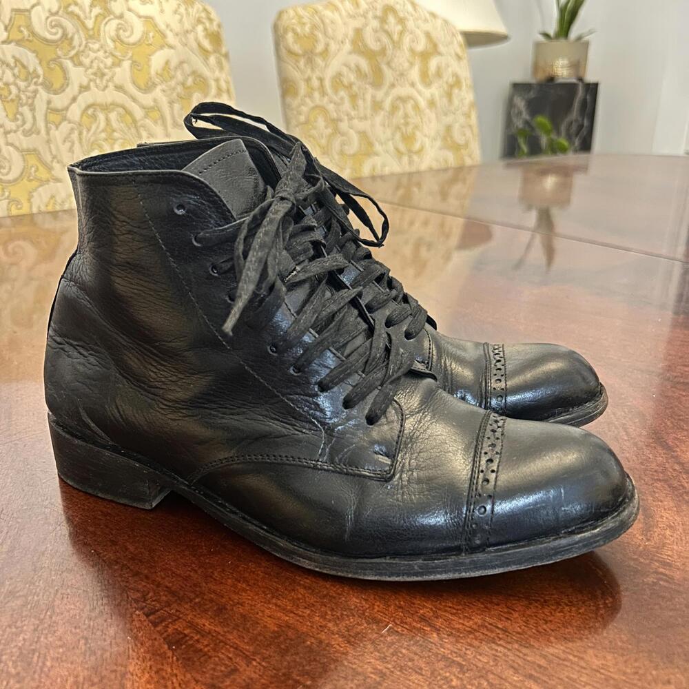 George Esquivel Women's Black Leather Lace-Up Boots Sz 8 *Handmade California*